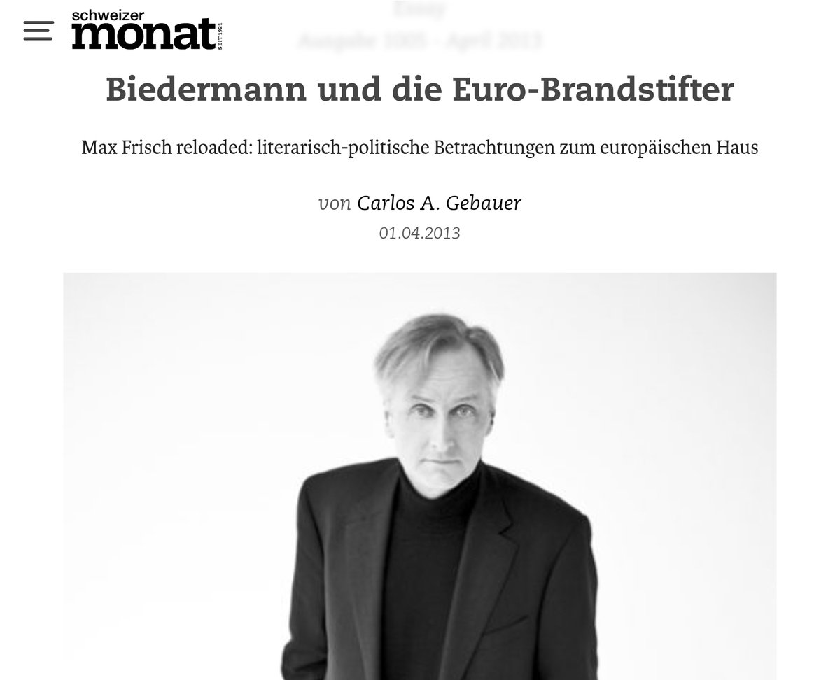 GebauerCarlosA's tweet image. Manche Texte altern nicht. Das hier ist einer aus dieser Kategorie: Max Fisch hatte eindrücklich die Geschichte des ahnungslosen, gutmütigen Unternehmers Biedermann beschrieben, der sich Haus und Hof sehenden Auges von ruchlosen Fremden zerstören ließ. "Das können die doch nicht…