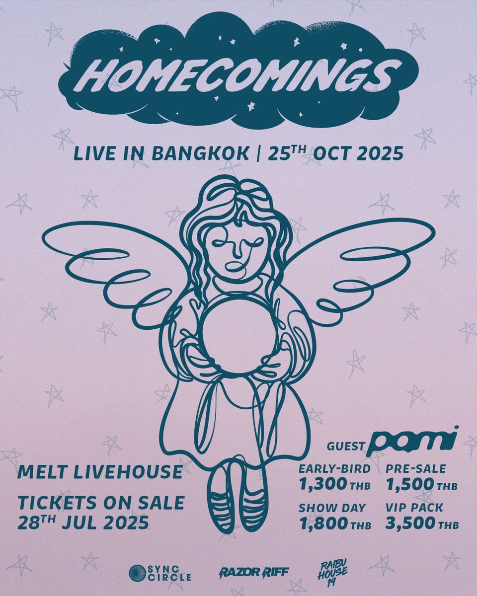 razorriff_th's tweet image. .@homcomi🪽
Live in Bangkok
Get ready to journey home through the heartwarming sounds of Homecomings, one of the most captivating Japanese indie bands of this generation.
Tickets go on sale 28 July at 10:00 AM via ticketmelon.com/razorriff/home… 🎫