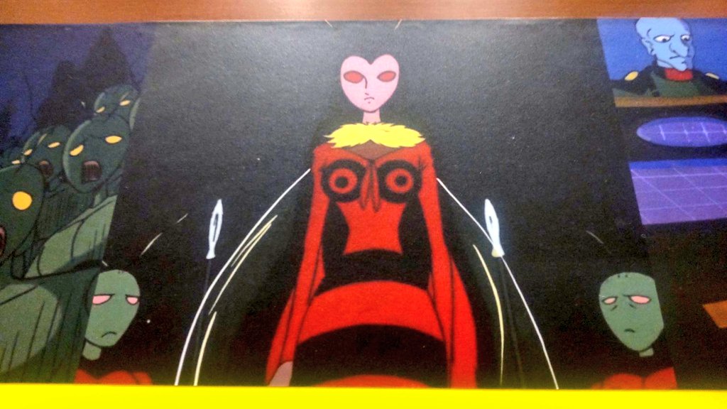MT68529462's tweet image. ビーメラ星女王と兵士の設定画。「カゲはかならずつけて下さい。」と書かれているが、上部に展示されている女王の正面のシーンにはカゲが無い!?😅
#宇宙戦艦ヤマト #全記録展 #ヤマト展大阪 #ヤマト50周年