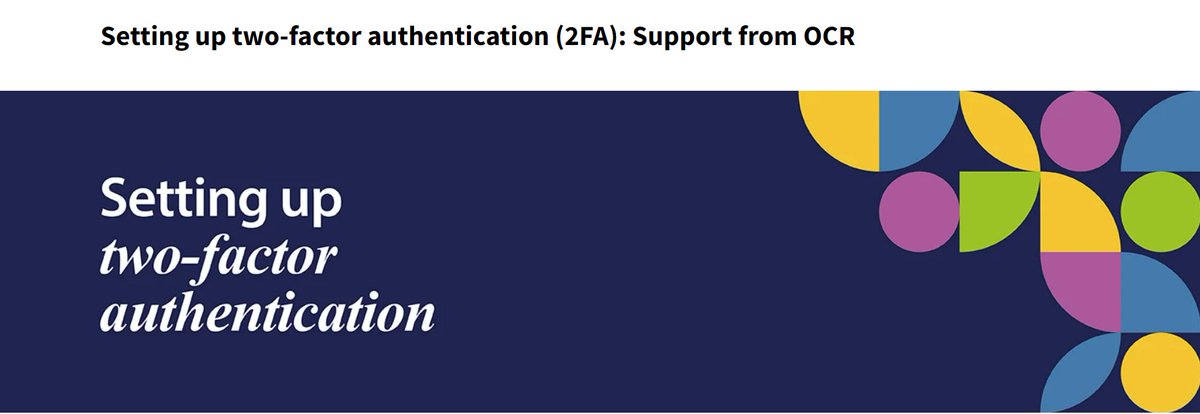 OCR_RS's tweet image. 馃摚 #OCRRS teachers, don't forget that to use services like Active Results on our secure website Interchange you need to use Two-factor authentication (2FA).
Find out more about 2FA here
馃憠 ow.ly/fwPb50WtM0u
#ActiveResults #Interchange #OCR #2FA