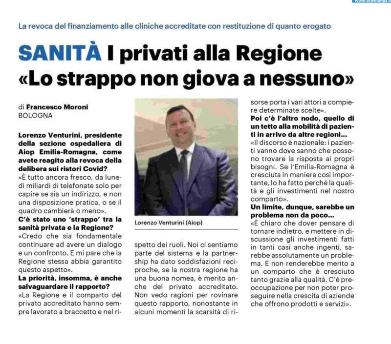 🗞️Il <a href="/qn_carlino/">il Resto del Carlino</a>  di oggi: intervista a Lorenzo Venturini presidente sezione ospedaliera <a href="/AiopEmilia/">AIOP Emilia Romagna</a> 

Leggi l'intervista 👇

#rassegnastampa #parlanodinoi