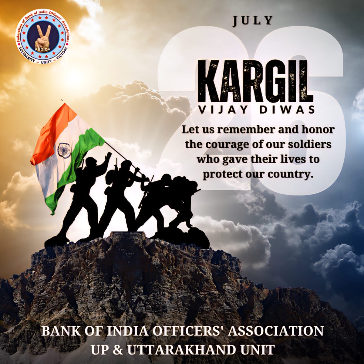 Abhishek Kumar Srivastava (@abhishekboioa) on Twitter photo 🇮🇳 कारगिल विजय दिवस – 26 जुलाई 🇮🇳
आज का दिन हमारे वीर सैनिकों की अदम्य साहस, शौर्य और बलिदान को याद करने का दिन है।
कारगिल विजय दिवस हमें 1999 की उस गौरवशाली जीत की याद दिलाता है जब हमारे जांबाज़ जवानों ने दुर्गम पहाड़ों पर दुश्मन को परास्त कर भारत की अखंडता और संप्रभुता की 🇮🇳 कारगिल विजय दिवस – 26 जुलाई 🇮🇳
आज का दिन हमारे वीर सैनिकों की अदम्य साहस, शौर्य और बलिदान को याद करने का दिन है।
कारगिल विजय दिवस हमें 1999 की उस गौरवशाली जीत की याद दिलाता है जब हमारे जांबाज़ जवानों ने दुर्गम पहाड़ों पर दुश्मन को परास्त कर भारत की अखंडता और संप्रभुता की