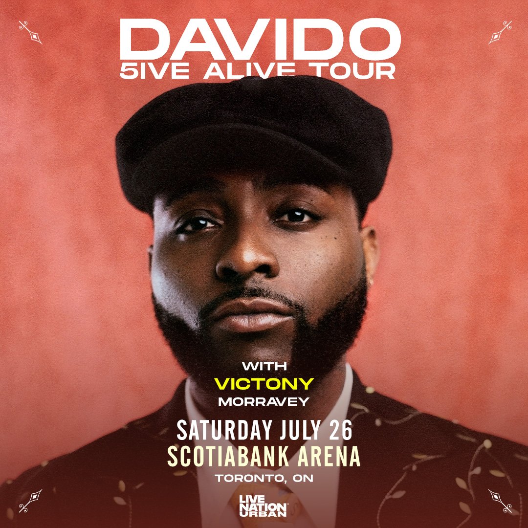 5iveAliveWT's tweet image. 🚨 TONIGHT. TORONTO. 🏟️🍁
@davido takes over the iconic 19,800-capacity SCOTIABANK ARENA for what’s set to be one of the biggest nights of the 5IVE ALIVE TOUR so far! 🇨🇦💥
Toronto, let’s light up The 6ix and just know, surprises are coming.🤩5️⃣
#5iveAliveTour #the5ivealivetour