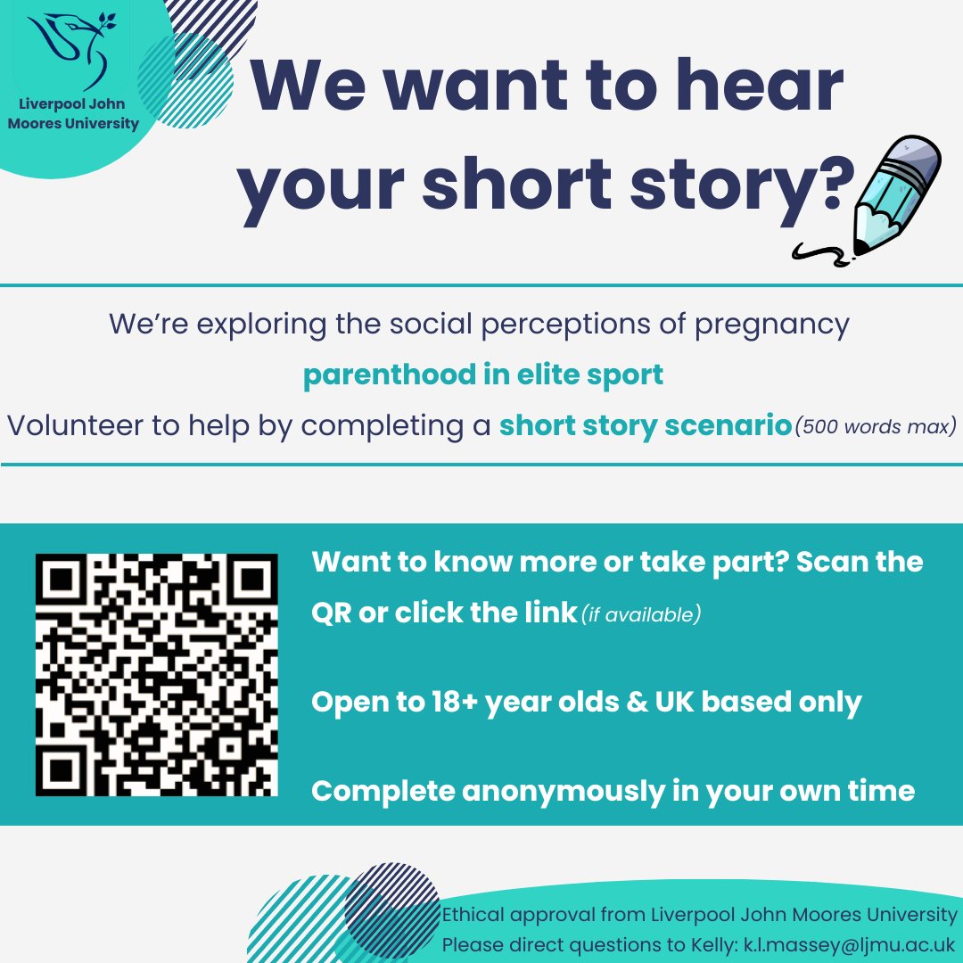 Here it is:

This project explores the perceptions of what is possible in relation to pregnancy and parenthood in elite sport through the fun method of story completion

🔗Click the link or🤳scan the QR code to take part

I can't wait to read your story!

app.onlinesurveys.jisc.ac.uk/s/ljmu/athlete…
