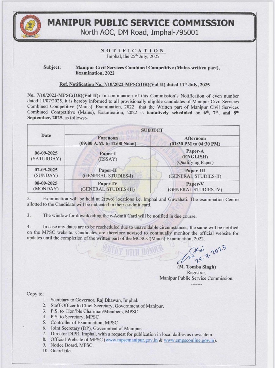 Manipur is going to conduct their State service recruitment in Assam. Does any part of Indian constitution forbid conduct of exam/interview in the state other than Imphal? <a href="/UPSC_0fficial/">Union Public Service Commission</a> <a href="/SSCorg_in/">SSC News</a> <a href="/SupremeCourtFan/">Fan of Supreme Court India</a> <a href="/MahuaMoitra/">Mahua Moitra</a> <a href="/htTweets/">Hindustan Times</a> <a href="/TOIIndiaNews/">TOI India</a> <a href="/ndtvindia/">NDTV India</a> <a href="/BenjaminMate1/">H S Benjamin Mate</a>