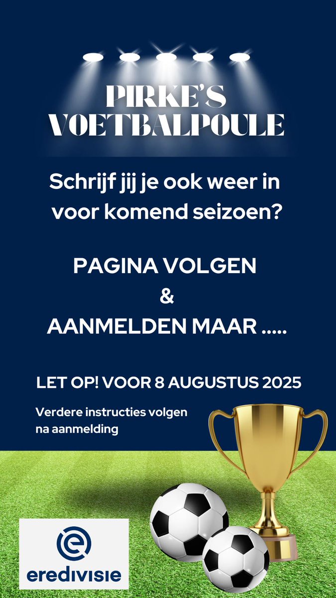 Meer dan 350 inschrijvingen, het gaat lekker. Nog 2 weken!!!!

 #nacpraat #Ajax #feyenoord #eredivisie
#voetbalprimeur #PSV #Sportnieuws #fcutrecht #fctwente #fczwolle #heracles #fortuna #vrouwenvoetbal #onsoranje 

 link.voetbalpoules.nl/54aiK