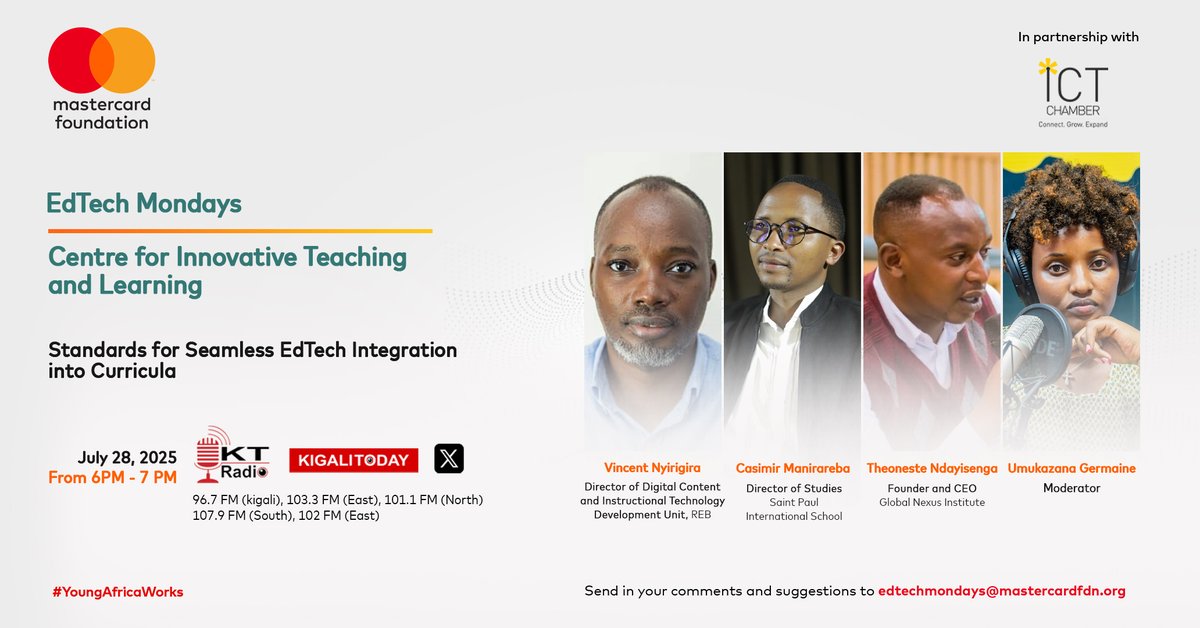 ktpressrwanda's tweet image. #EdtechMonday is back: Join the July edition, which will discuss &quot;Standards for Seamless EdTech Integration into Curricula.&quot;
This month&apos;s edition, airing through KT Radio on July 28, 2025, will explore the foundational role of national and institutional standards in ensuring that…