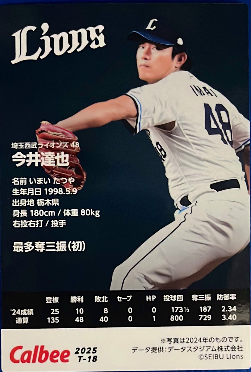 calbee1973oji's tweet image. 2025 T-18
今井達也(西武)

#プロ野球チップス