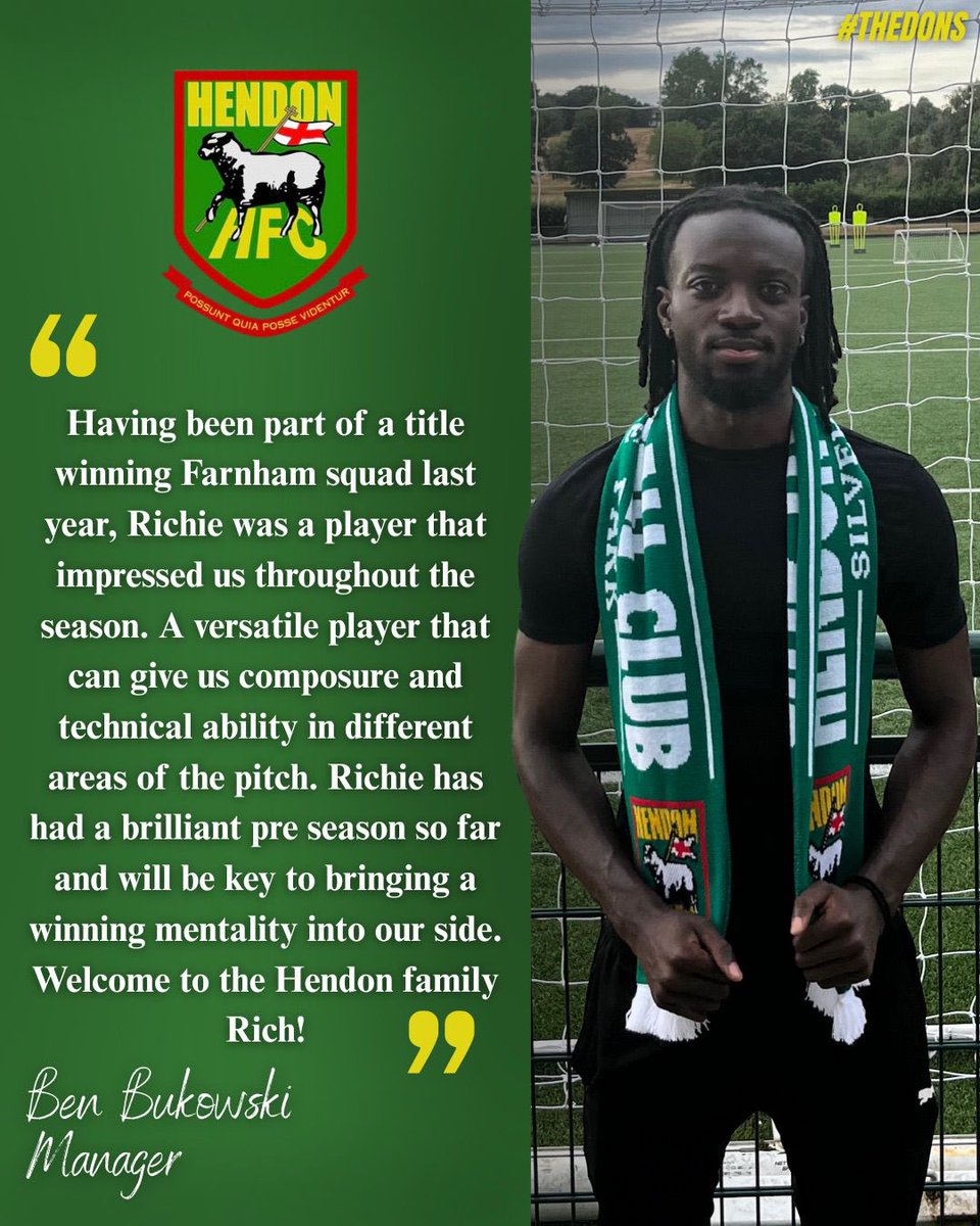 HendonFC's tweet image. ✍️ Richie Mbele becomes our latest addition!

Richie Mbele joins the club from promotion winning Farnham Town 🤩

He’s an energetic midfielder who has also played for Merstham, so knows his way around Step 4!

Welcome Richie! 💚

Richie’s kit is now available to sponsor!
Home kit…