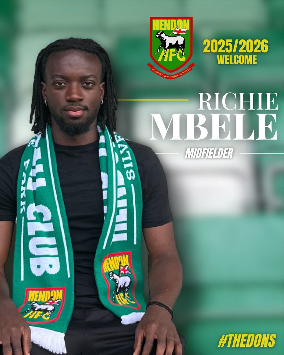 HendonFC's tweet image. ✍️ Richie Mbele becomes our latest addition!

Richie Mbele joins the club from promotion winning Farnham Town 🤩

He’s an energetic midfielder who has also played for Merstham, so knows his way around Step 4!

Welcome Richie! 💚

Richie’s kit is now available to sponsor!
Home kit…
