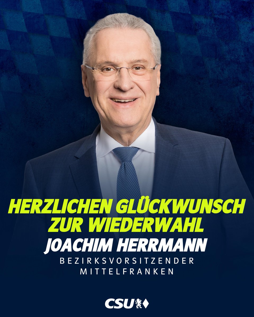 CSU's tweet image. Herzlichen Glückwunsch Joachim Herrmann! Der Bezirksverband Mittelfranken hat ihn heute als Vorsitzenden wiedergewählt. Viel Erfolg!