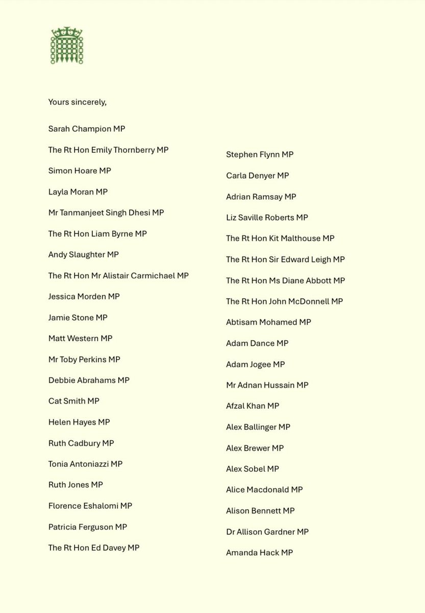 JGerrings's tweet image. A list of British MPs prepared to turn their back on the most important friend in the Middle East, Israel, for a few Muslim votes. These MPs want to recognise a terrorist Muslim extremist regime.
The letter suggests recognising Palestine will encourage a two state solution. This…