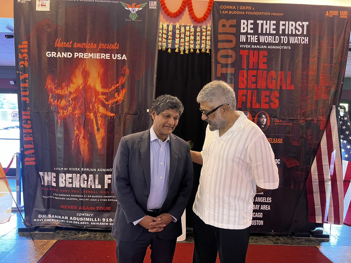 vivekagnihotri's tweet image. Thank you Senator @jay_chaudhuri for being there at the grand premiere of #TheBengalFiles in Raleigh. It was indeed a pleasure to see your parents watching the movie and sharing the pain of Bengal which is every Indian’s pain.