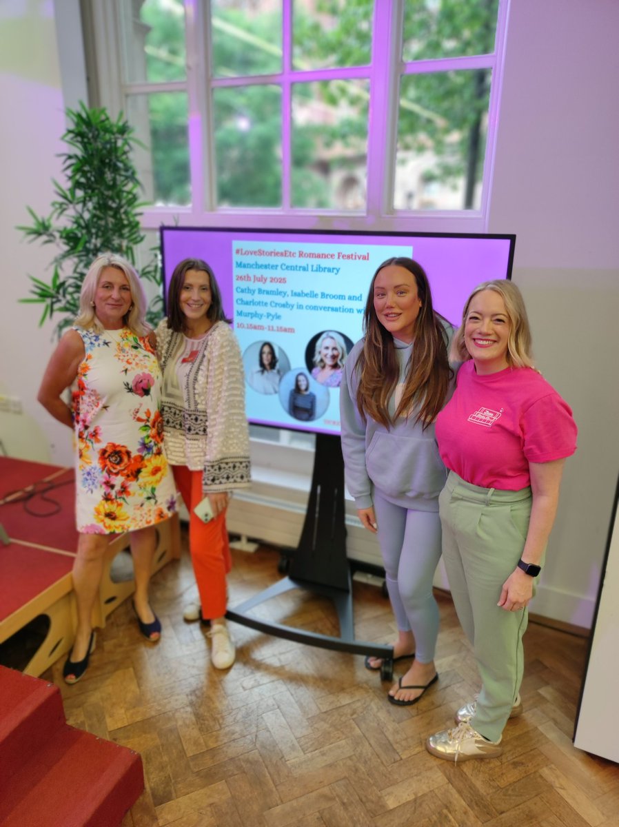 BookMinxSJV's tweet image. Kicking off Day 2 of the @MancLibraries #lovestoriesetc festival in absolute style! Hilarious panel with @Isabelle_Broom @CathyBramley and @Charlottegshore in conversation with Alice from @HarperNorthUK.