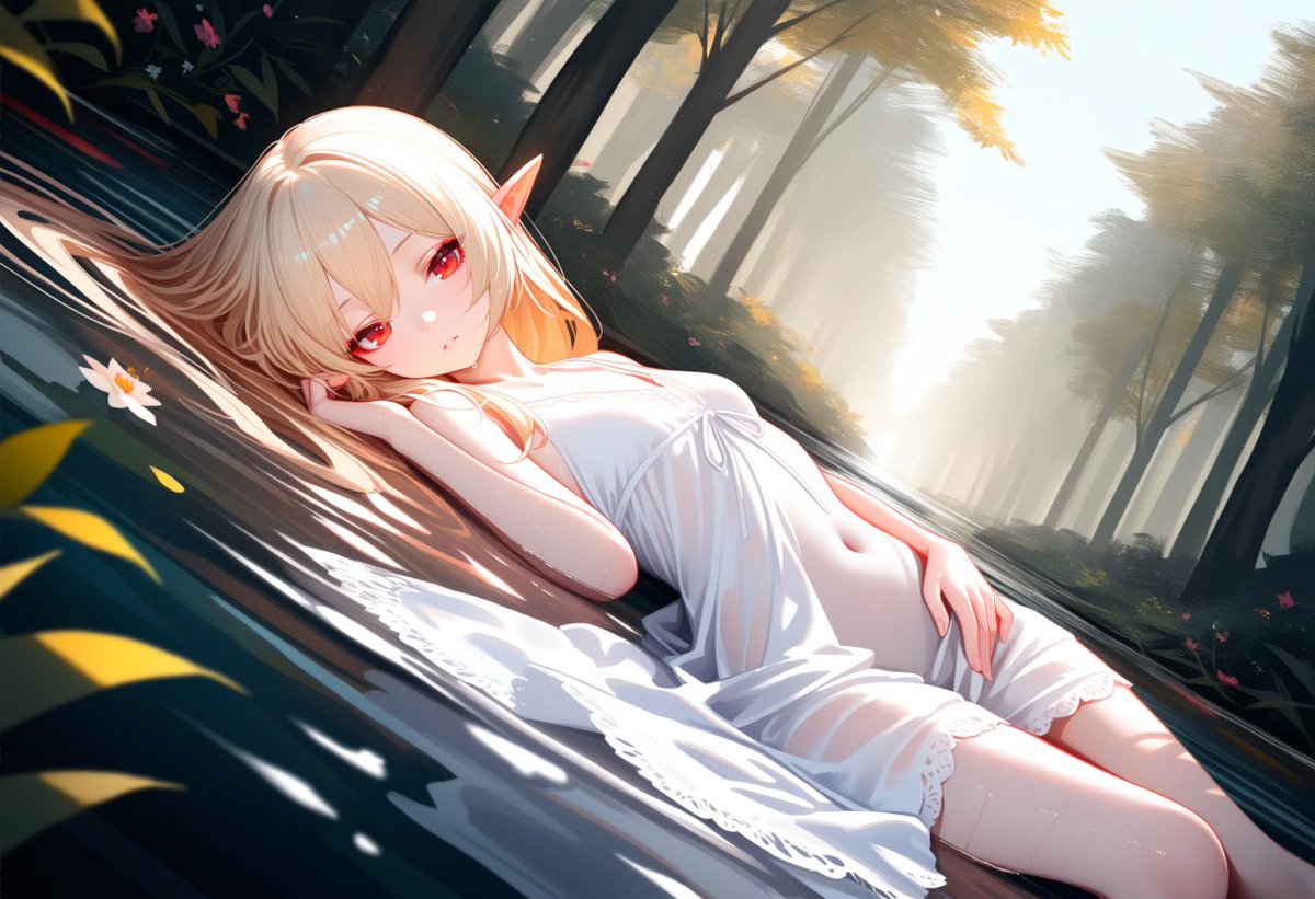 Emanon_14's tweet image. キャラクターはanime girlのままで絵画的表現してえよ…って欲望はずっとあるんだけど、Pre-Raphaelite(ラファエル前派)とか romanticism(ロマン主義)みたいな小癪なPrompt書いたところで何も効果無いんだよなあ(当たり前)
油彩っぽくなってるのはfaux traditional mediaとpainterlyの効果。
