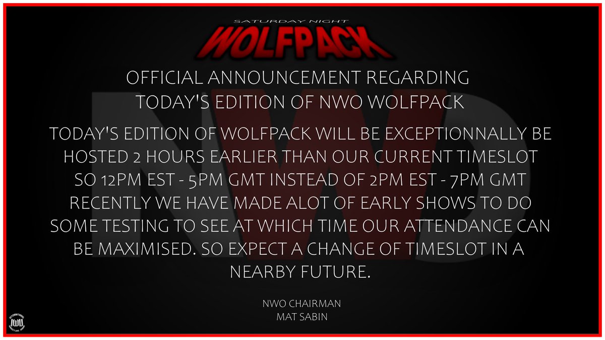 Today's edition of wolfpack will exceptionally be hosted at 12PM EST ! 

Make sure to be there !
#NWO2025 #WOLFPACK