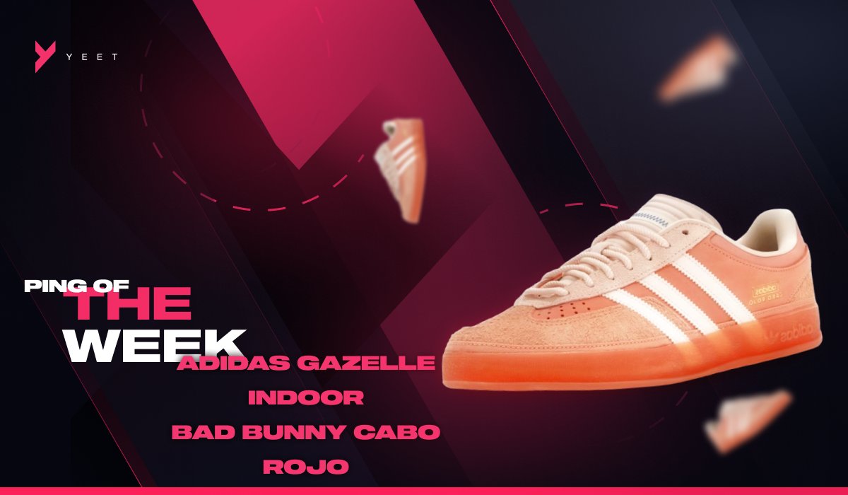 It's Ping of the Week!👑

Yeet caught the drop of the Adidas Gazelle Indoor x Bad Bunny "Wonder Clay" before Un Verano Sin Ti even started playing 🌴🐰

Multiple monitors, everyone copped.
🧠 powered by Yeet Monitors!