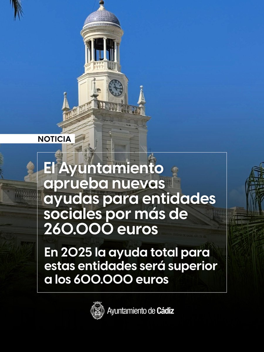 🔵 El Ayuntamiento aprueba ayudas directas para entidades sociales por 261.500 euros

En esta nueva aprobación, cinco asociaciones podrán seguir realizando una labor fundamental para la ciudad #Cádiz ⬇️

✅ Tierra de Todos, Cardjin, Calor en la noche, Virgen Poderosa y Albor