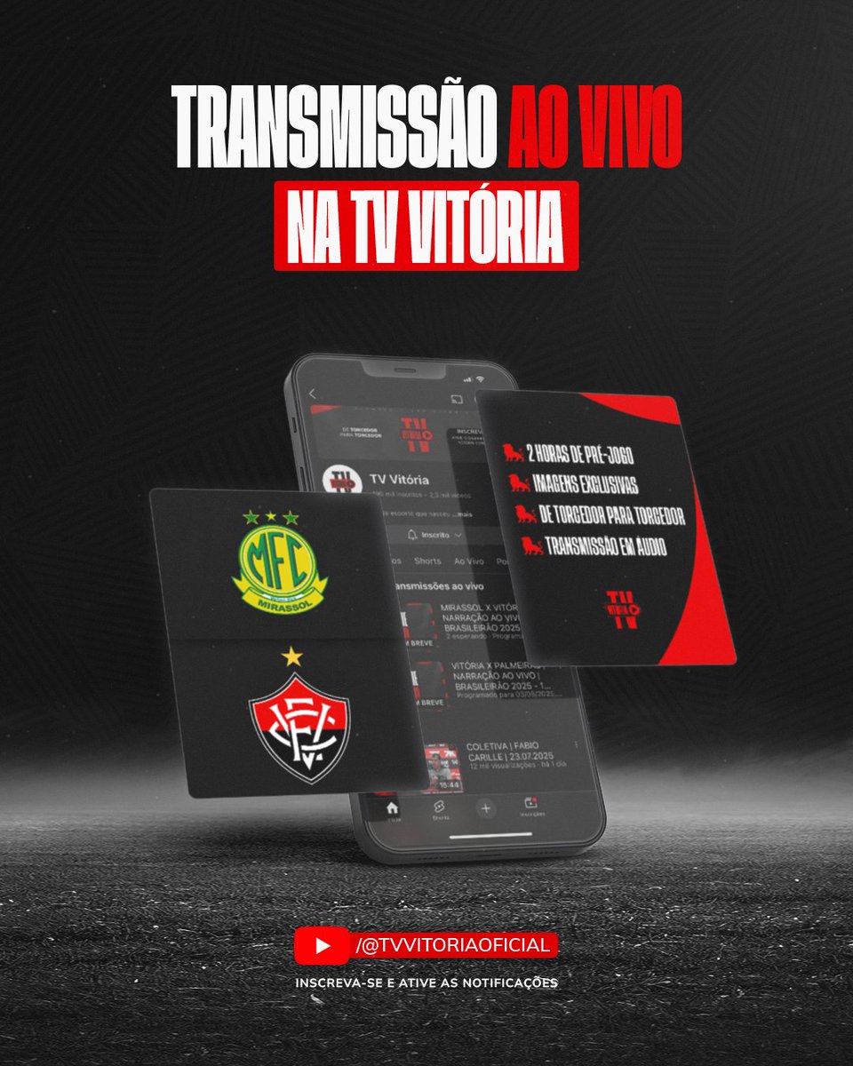 ATENÇÃO PARA A TRANSMISSÃO! 📺🦁

O jogo do Leão hoje terá transmissão react no YouTube da TV Vitória e Premiere.

▶️: ACOMPANHE A TRANSMISSÃO DA TV VITÓRIA A PARTIR DAS 16h30.

#PegaLeão #PorNossaHistória #Brasileirão2025 #JogaremosJuntos