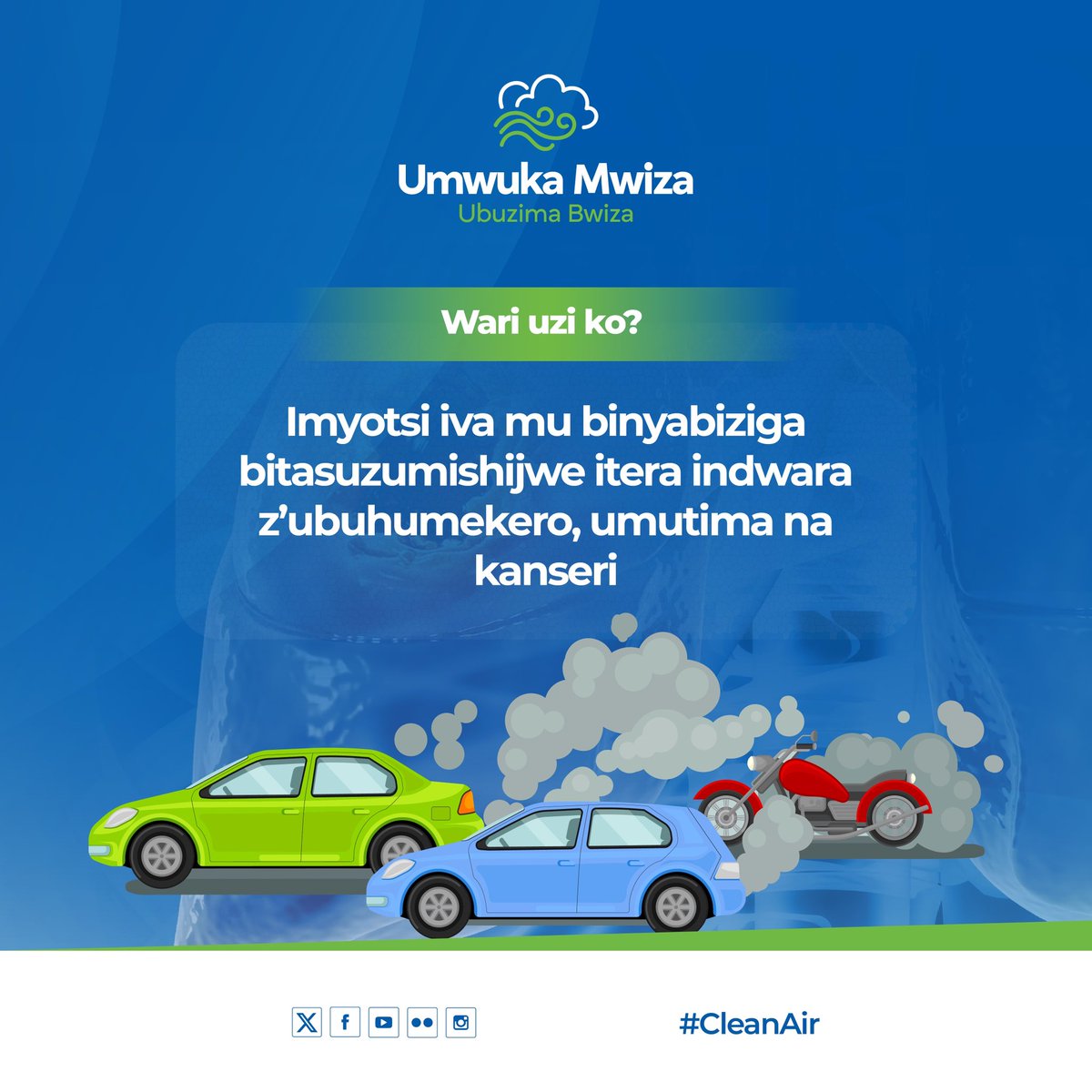 NKINDIPatrik's tweet image. Imyuka iva mu binyabiziga itera indwara z’ubuhumekero, umutima n’ubwonko!
Wari uziko 4.2M bapfa buri mwaka kubera ko:
🌍 Isi yose yohereza toni 7.3 miliyari za CO₂ buri mwaka.
🌆 I Kigali, umwuka wanduye (PM2.5) urengeje inshuro 4 igipimo cya WHO.
@EnvironmentRw @REMA_Rwanda