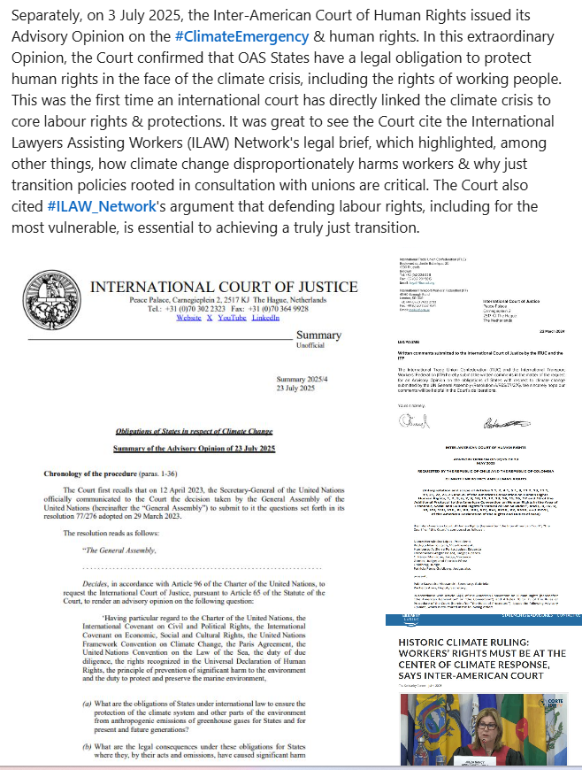 RuwanSubasinghe's tweet image. Some thoughts from a labour perspective on the two landmark advisory opinions on the #ClimateCrisis and human rights by the #ICJ and #IACtHR respectively.👇🏾