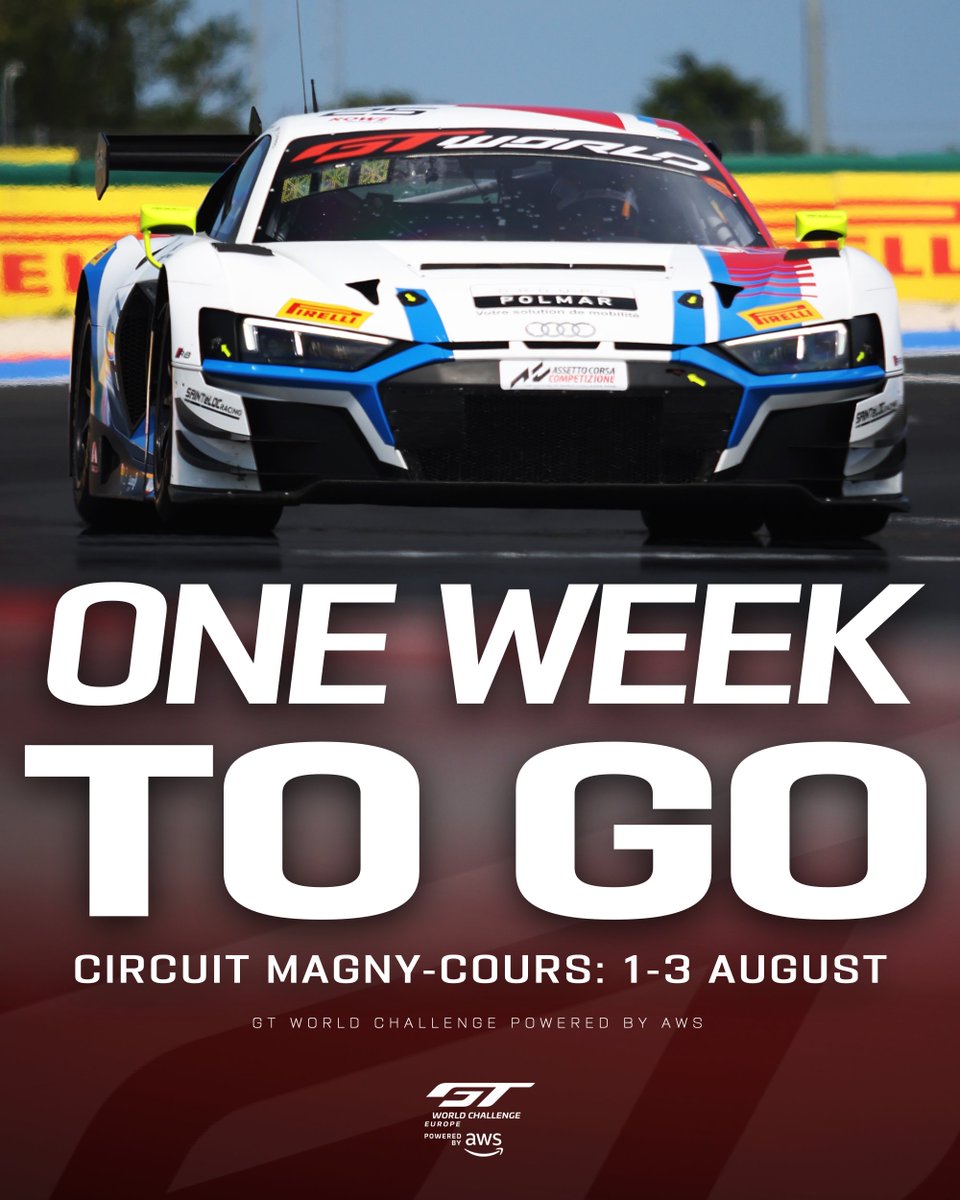 GTWorldChEu's tweet image. 7 days. 7 jours.
Just a week till we go racing at Magny-Cours, in the heart of the French countryside.
The story of the Sprint Cup in 2025 is about to take another twist...
๐๏ธ Tickets at: gt-world-challenge-europe.com/tickets
@MagnyCoursTrack | #GTWorldEurope