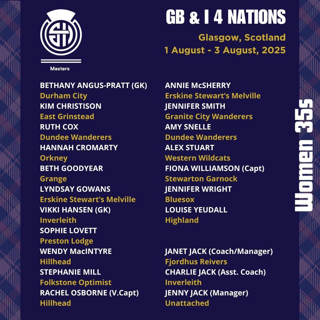 Scottish Masters Hockey (@scotlandmaster1) on Twitter photo The W35s centre pass v Ireland next Friday will kick off the GB & I 4 Nations in Glasgow. Frankly, we can't think of a better way to start the tournament off - a great advert for 🏴 Congratulations on selection 👏
<a href="/DurhamCityHC/">Durham City Hockey</a> <a href="/eghockeyclub/">East Grinstead HC</a> <a href="/DundeeWanderers/">Dundee Wanderers HC</a> <a href="/grangehockey/">Grange Hockey</a> ... The W35s centre pass v Ireland next Friday will kick off the GB & I 4 Nations in Glasgow. Frankly, we can't think of a better way to start the tournament off - a great advert for 🏴 Congratulations on selection 👏
<a href="/DurhamCityHC/">Durham City Hockey</a> <a href="/eghockeyclub/">East Grinstead HC</a> <a href="/DundeeWanderers/">Dundee Wanderers HC</a> <a href="/grangehockey/">Grange Hockey</a> ...