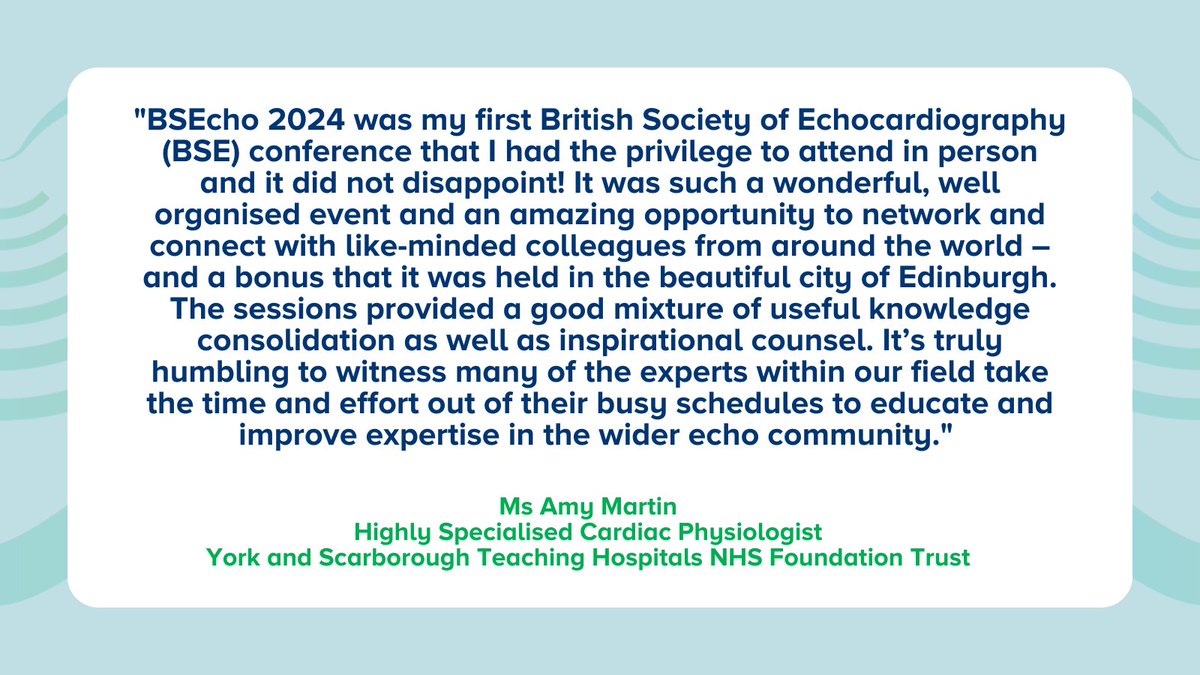 BSEcho's tweet image. BSEcho 2025 is 'pumped' full of insights from echo thought leaders
Ms Amy Martin, Highly Specialised Cardiac Physiologist @YSTeachingNHS, explains how speakers at #BSEcho2024 expertly guided her through topics such as emergency echo, ICCs and AVSDs: ow.ly/HtEe50Wuktf