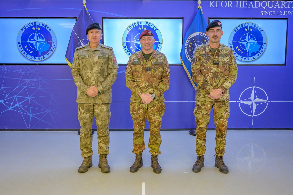 NATO_KFOR's tweet image. The Commander of the #NATO-led #KFOR mission, Major General Enrico Barduani, received a Turkish delegation of the incoming KFOR XXX rotation at KFOR Headquarters in Camp Film City, Pristina.

#UNITASOMNIAVINCIT 
#StrongerTogether