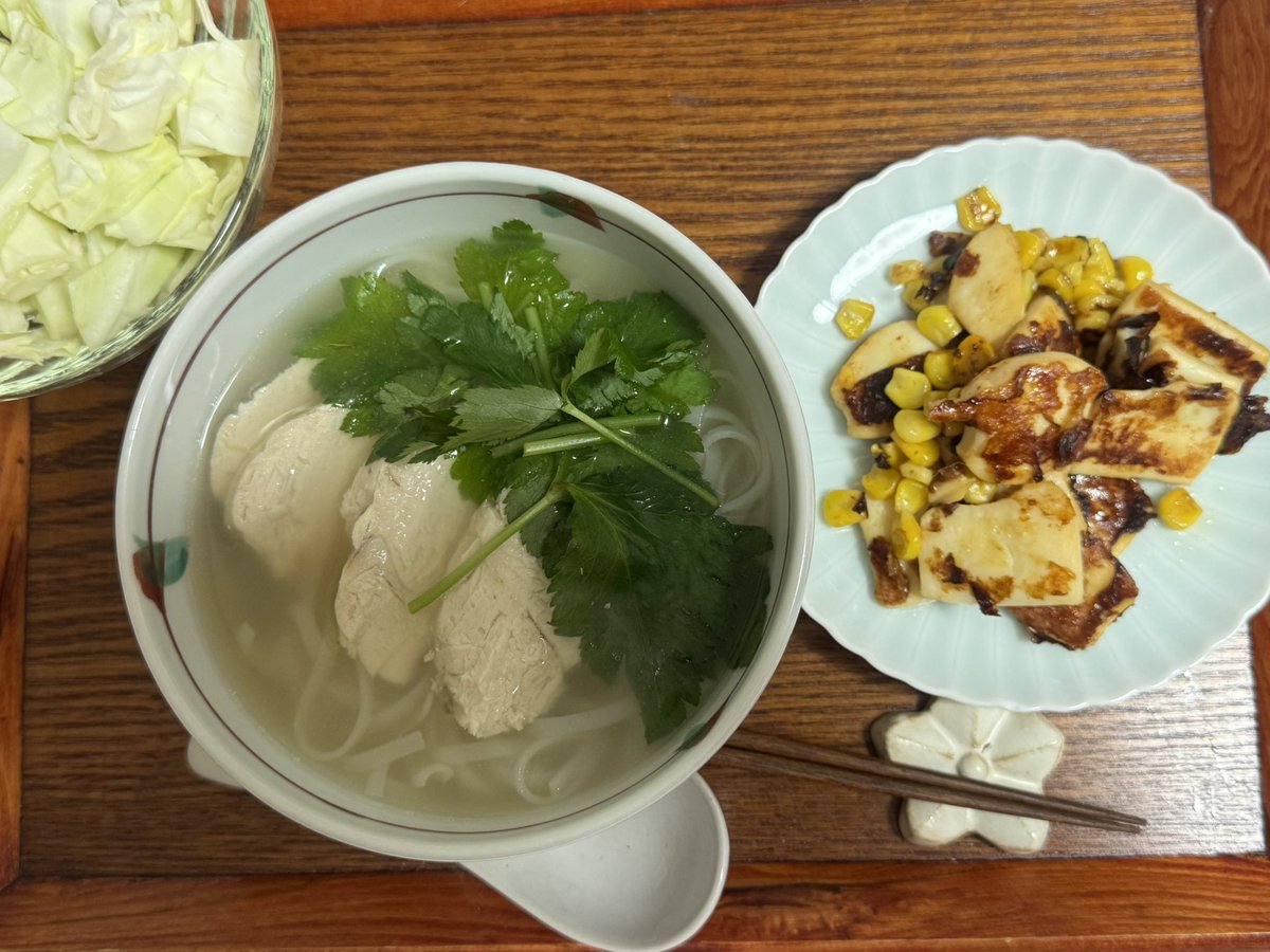 mitora33's tweet image. 調理してて遅れたAFRICAN HEAD CHANGEをイカ焼きとフォーを食べながら。パクチーがなかったので三つ葉を代用
#おうちでフジロック
#フジロック2025