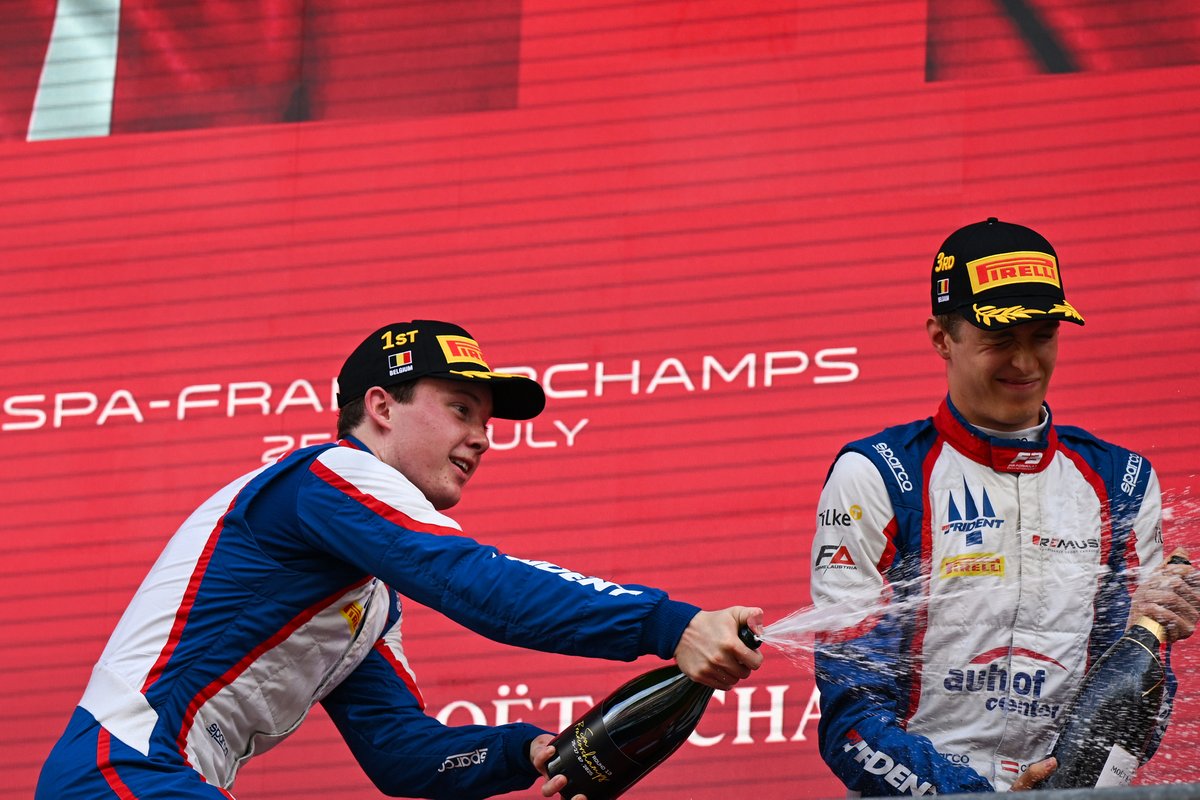 Formula3's tweet image. The Saturday Sprint belonged to @trident_team! 👑
The Italian outfit claimed a double Podium finish, with Noah claiming victory and Charlie finishing in third! 👏
#F3 #BelgianGP