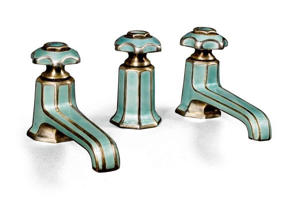 Art Deco American silver bath taps, circa 1925, New York.