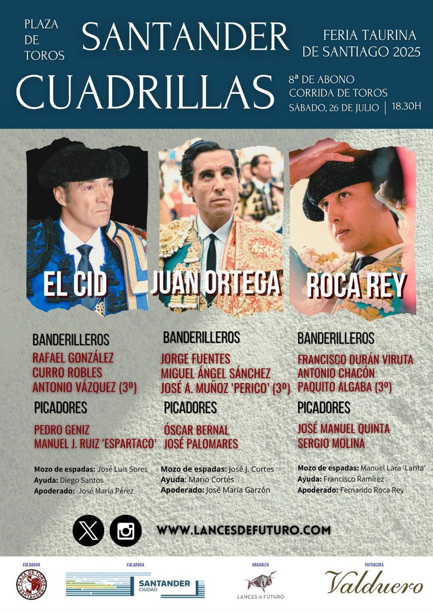 Lances de Futuro (@lancesdefuturo) on Twitter photo 🔵Santander🔵
Orden de lidia de los toros de Domingo Hernández y cuadrillas de <a href="/MJElCid/">Manuel Jesús Cid</a> , qué sustituye a <a href="/Cayetano_Rivera/">Cayetano</a> , <a href="/juanortegapr/">Juan Ortega</a> y <a href="/RocaRey/">Andrés Roca Rey</a> .
Programa de mano 👇🏽
lancesdefuturo.com/programa-de-ma…
#feriadelnorte #santander #nohaybilletes 🔵Santander🔵
Orden de lidia de los toros de Domingo Hernández y cuadrillas de <a href="/MJElCid/">Manuel Jesús Cid</a> , qué sustituye a <a href="/Cayetano_Rivera/">Cayetano</a> , <a href="/juanortegapr/">Juan Ortega</a> y <a href="/RocaRey/">Andrés Roca Rey</a> .
Programa de mano 👇🏽
lancesdefuturo.com/programa-de-ma…
#feriadelnorte #santander #nohaybilletes