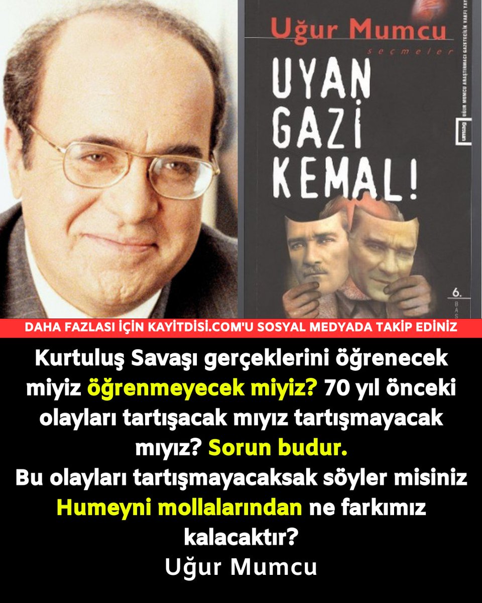 mustafarmagan's tweet image. Bakın Uğur Mumcu ne demiș:
"Kurtuluş Savaşı gerçeklerini öğrenecek miyiz öğrenmeyecek miyiz?
70 yıl önceki olayları tartışacak mıyız tartışmayacak mıyız?
Sorun budur.
Bu olayları tartışmayacaksak söyler misiniz Humeyni mollalarından ne farkımız kalacaktır?"