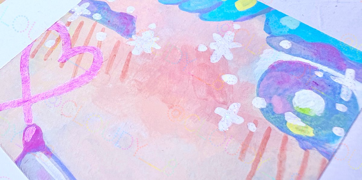 cloudy__8's tweet image. ✵展示のお知らせ✵
企画公募展「恋のおまじない」
会場：ぎゃらりぃあと
会期：7月30日(水)～8月3日(日)
時間：13:00～20:00
           (最終日は18:00まで)
1色では表せないドキドキとモヤモヤを描きました！原画のキラキラ、見ていただけたら嬉しいです💞
 #恋のおまじない
