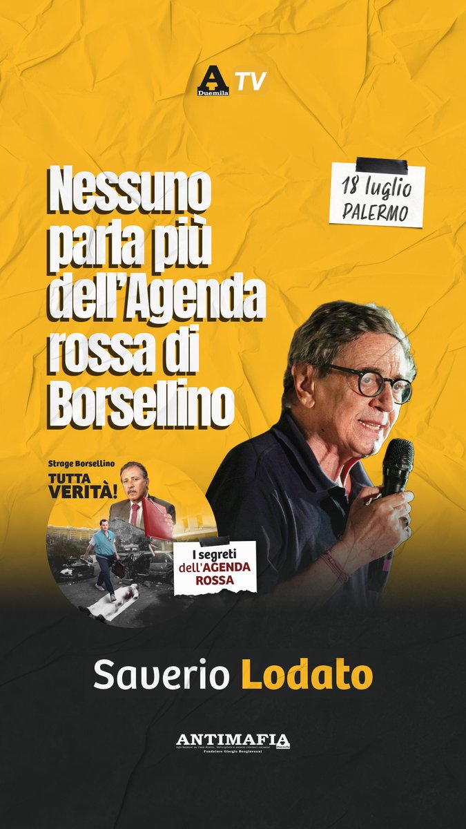 antimafia2000's tweet image. "L'onorevole #Colosimo, l'onorevole #Meloni, l'intera commissione antimafia e purtroppo devo dire anche buona parte della famiglia #Borsellino, fatta eccezione per Salvatore, non nominano più l'#AgendaRossa”.
#SaverioLodato
instagram.com/reel/DMkU3L5Kx…