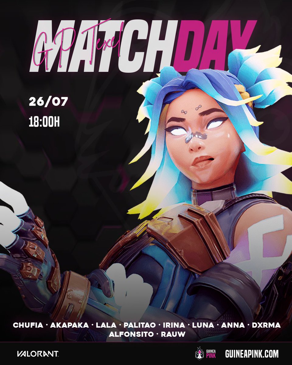 Guinea Pink 🏳️🌈 (@guineapinkclub) on Twitter photo 🔥MATCH DAY #VCTGameChangers🔥
#GPTexel toca pelear por Europa!
Atentos a nuestras redes para informar de los resultados!
🐹<a href="/akntilado/">GP AkaPaka🤖</a> <a href="/chufiia/">sof | GP Chufia 🩷</a> <a href="/impalito_/">GP Palito</a> <a href="/andreacosta_4/">GP Luna🦋</a> <a href="/aannaabz/">GP anna 💗</a> <a href="/_Lala022/">GP LaLa</a> <a href="/maiterdgzr/">Dxrkma</a> <a href="/iriina333/">GP Irina</a>
👔<a href="/Alfonsiito_g/">GP Alfonsito</a> <a href="/_Sergiglez1/">Ra Rauw</a>
#BEPROUD 🏳️🌈 🔥MATCH DAY #VCTGameChangers🔥
#GPTexel toca pelear por Europa!
Atentos a nuestras redes para informar de los resultados!
🐹<a href="/akntilado/">GP AkaPaka🤖</a> <a href="/chufiia/">sof | GP Chufia 🩷</a> <a href="/impalito_/">GP Palito</a> <a href="/andreacosta_4/">GP Luna🦋</a> <a href="/aannaabz/">GP anna 💗</a> <a href="/_Lala022/">GP LaLa</a> <a href="/maiterdgzr/">Dxrkma</a> <a href="/iriina333/">GP Irina</a>
👔<a href="/Alfonsiito_g/">GP Alfonsito</a> <a href="/_Sergiglez1/">Ra Rauw</a>
#BEPROUD 🏳️🌈