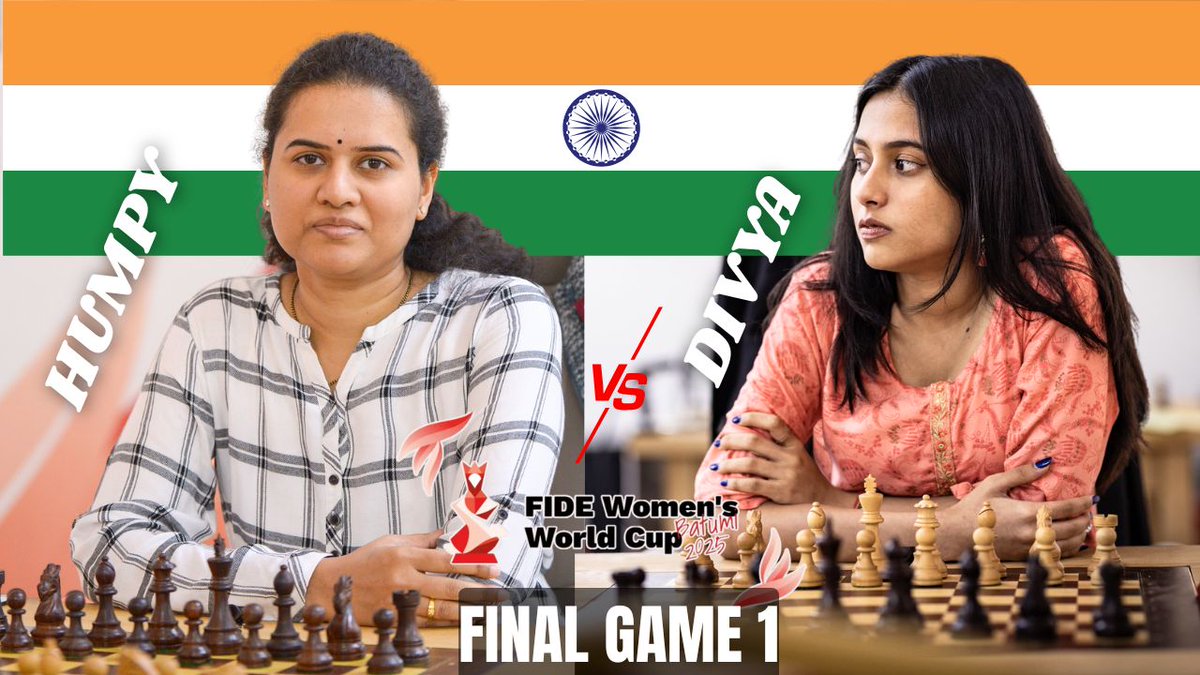 nikchess's tweet image. आज बनेगा इतिहास जब विश्व कप फ़ाइनल में होगी हम्पी और दिव्या की टक्कर
@FIDE_chess #worldcup2025 #KoneruHumpy #divyadeshmukh @ChessbaseIndia #HindiNews
भारतीय शतरंज इतिहास में आज एक बहुत ही दुर्लभ दिन है जब हमारे ही देश की दो खिलाड़ी ग्रांड मास्टर कोनेरु हम्पी और ग्रांड मास्टर…