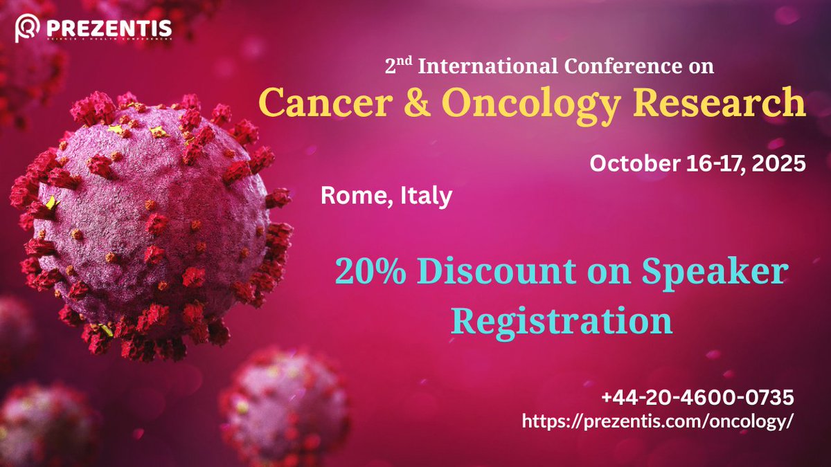 #Oncology2025: Bringing Experts Together for Innovation in Rome, Italy
Speaker Slots are Available Now…!
prezentis.com/oncology/
#radiationoncology #cancermetastasis #cancerepidemiology #crevicalcancer #prostatecancer #immunooncology