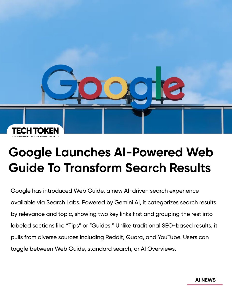 Techtoken_in's tweet image. Google’s new Web Guide replaces plain search results with AI-organized categories—showing answers from Reddit, Quora, YouTube, and more. A smarter, more diverse way to explore info is here. Opt-in via Search Labs.

techtoken.in/google-web-gui…

#GoogleSearch #WebGuide #AIsearch…