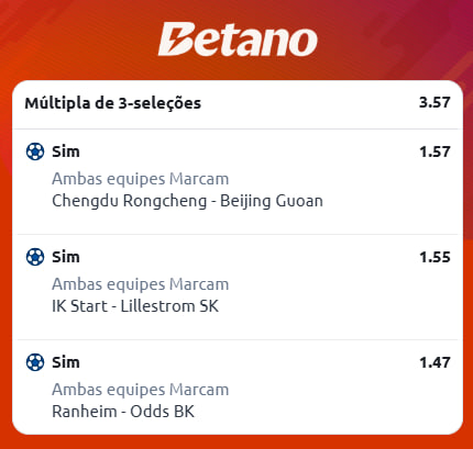 TIPS_BR's tweet image. 🇨🇳🇳🇴⚽️ Tripla de Ambos Marcam
🎯 Odd. 3.57 | 0,25u
betano.bet.br/bookingcode/X4…