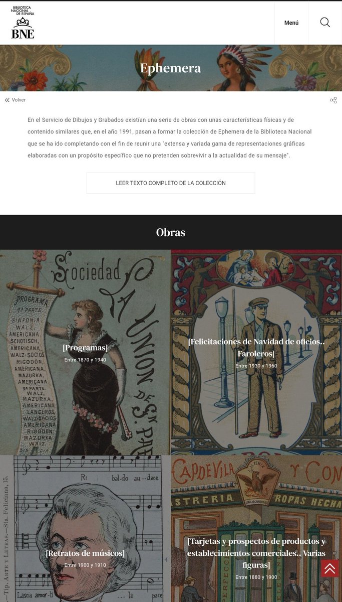 En este recorrido por las colecciones de ephemera en España no podía faltar la de la Biblioteca Nacional.

Si queréis pasaros horas viendo felicitaciones navideñas, muñecas recortables, naipes, etiquetas...esta es vuestra web 👉bne.es/es/colecciones…