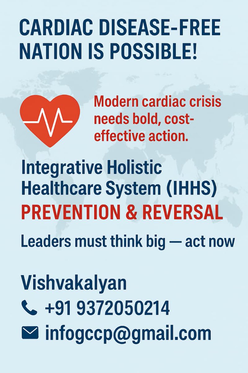 infogppm's tweet image. 🌍 Cardiac Disease-Free Nations ARE Possible! 🫀
The global heart crisis demands bold, cost-effective action.

Integrative Holistic Healthcare System (IHHS) enables prevention &amp;amp; reversal.

🌐 Act now. Lead change.
📞 +91 9372050214
📧 infogccp@gmail.com

#CardiacHealth