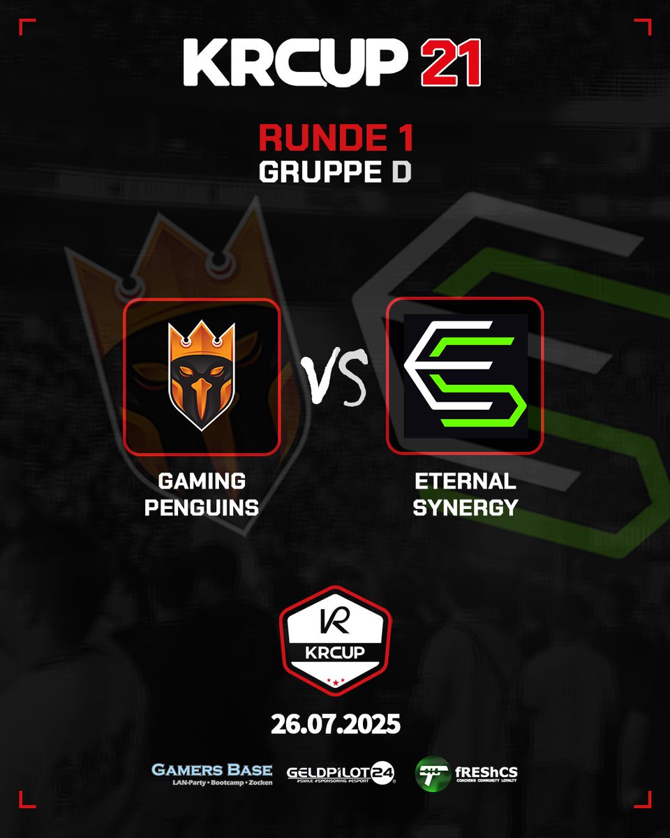 [ KRCup #21 ]

14:00 Uhr geht endlich der KRCup #21 los!

Die Gruppe D hat es auf jeden Fall auch in sich. Und mit Gaming Penguins gegen Eternal Synergy startet die Gruppe gleich mit einem Kracher.

🚩 Gruppe D - Runde 1
⏰ 14:00 Uhr
🆚 <a href="/GpenguinsCS/">GamingPenguinsCS</a> vs <a href="/Eternal_Synergy/">Eternal Synergy</a>
📺
