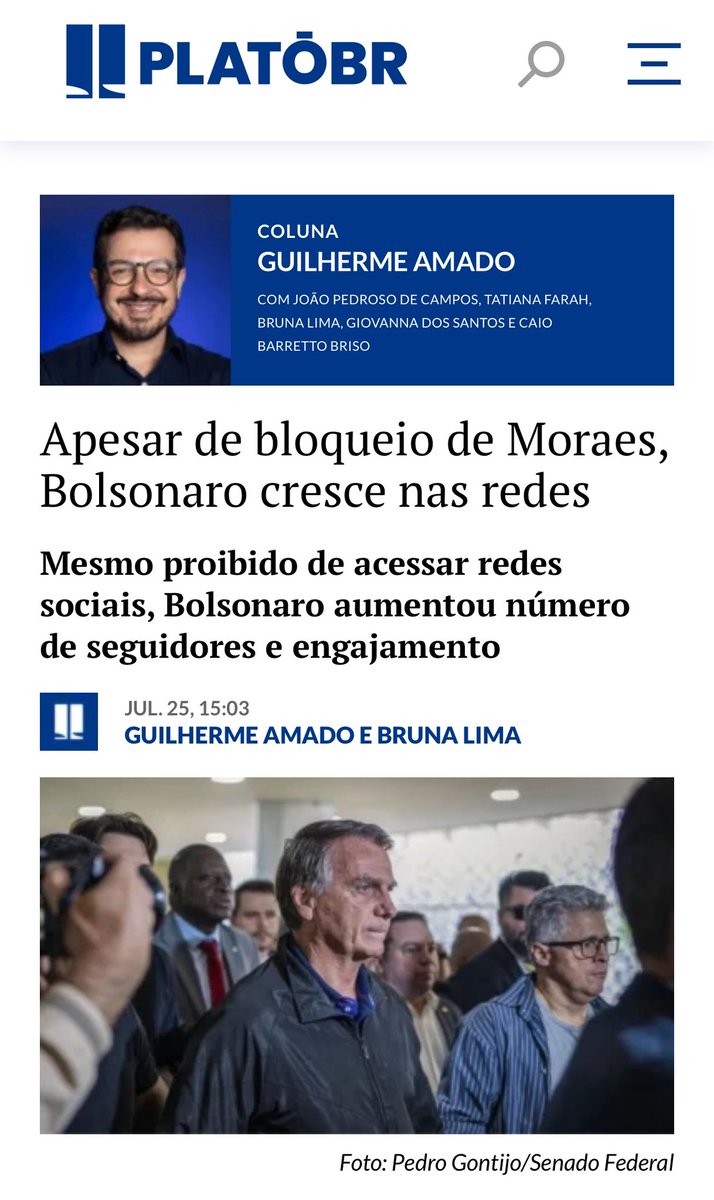 RoziSNews's tweet image. Então vamos lá aumentar o engajamento do Bolsonaro @jairbolsonaro compartilhando posts antigos 👍🏻
“Apesar de bloqueio de Moraes, Bolsonaro cresce nas redes
Mesmo proibido de acessar redes sociais, Bolsonaro aumentou número de seguidores e engajamento”
Platôbr