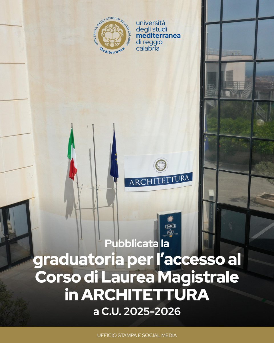 🏛️ Graduatoria test di accesso | Corso di Laurea Magistrale in Architettura
Dipartimento dArTe
📅 A.A. 2025/2026

👉 unirc.it/studiare/iscri…