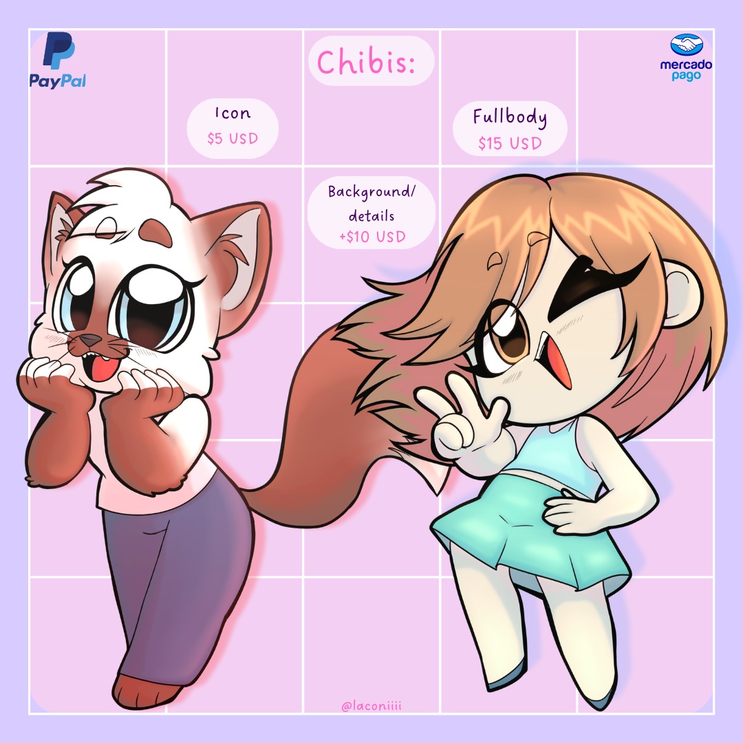 Anime / Furry / Chibi commissions open!

Paypal or Mercado pago 

Dm if you are interest 

#commissionsopen #anime #furry #chibi