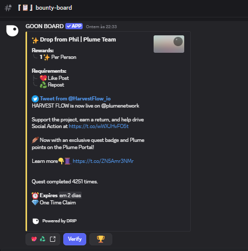 DivinoLima10's tweet image. Missão rápida liberada no bounty board da @plumenetwork
Restam só 2 dias para completar, então corre lá e garanta sua parte
É simples: acesse o BB, clique no link do X (Twitter) e siga as instruções (curtida + repost). Missão fácil, recompensa certa. 👊