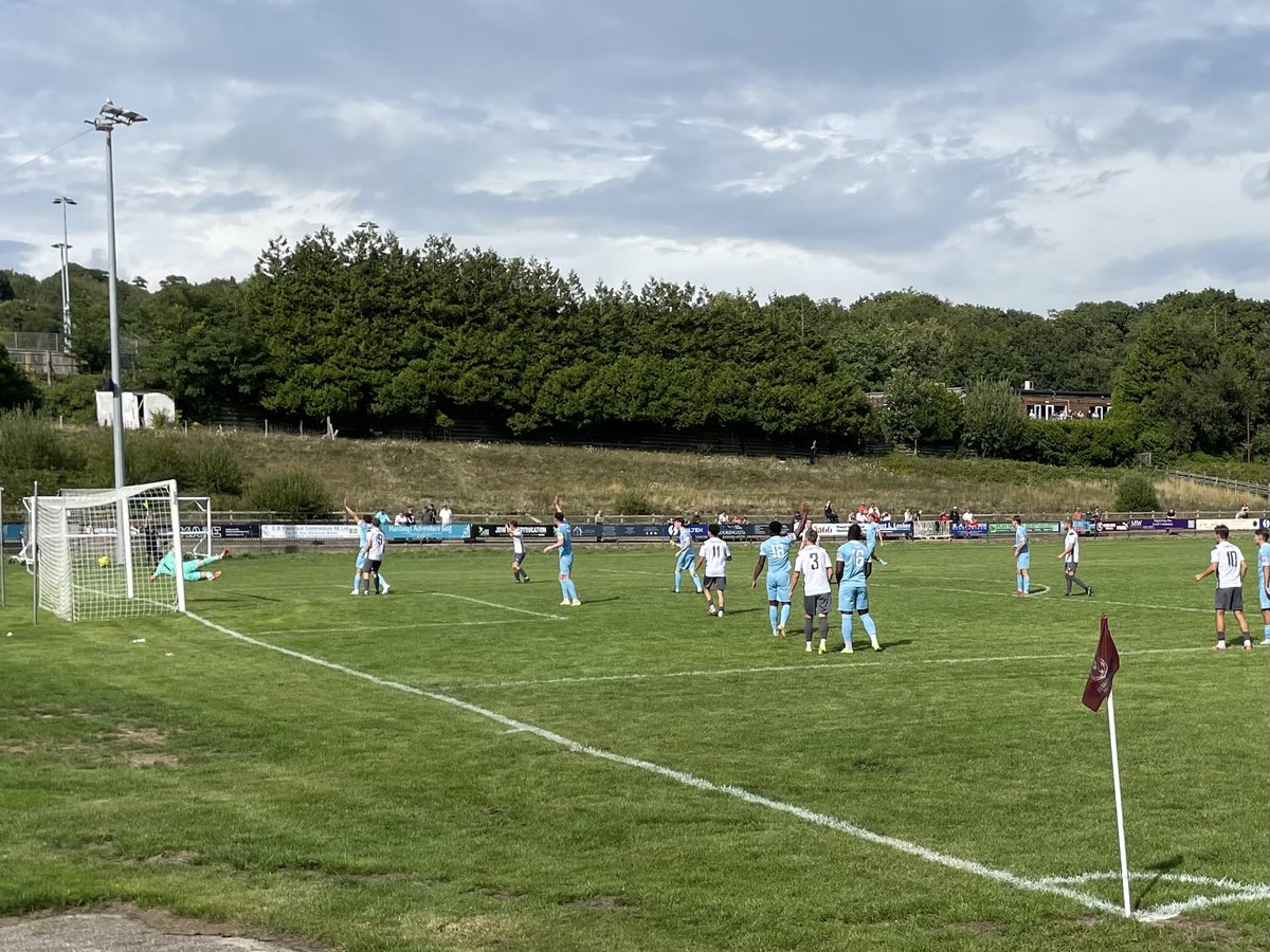 bornatotter's tweet image. The @Bexhill_United pirates can consider themselves a bit unlucky to be three down here at the Pilot Field after playing some very decent football. Shonky has had one off the post and we’ve had a goal chalked off. Very good workout for our lads this one. 