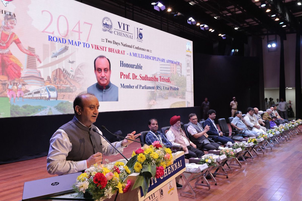 SudhanshuTrived's tweet image. Today, got opportunity to address the two-day National Conference titled ‘Road Map to Viksit Bharat – A Multi-Disciplinary Approach’, organized by the Tamil Nadu Higher Education Teachers Association (THETA) at VIT University, Chennai